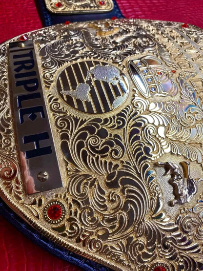 WWE World Heavyweight Championship Belt – CNC Made Replica with Custom “TRIPLE H” Nameplate by QA Belts