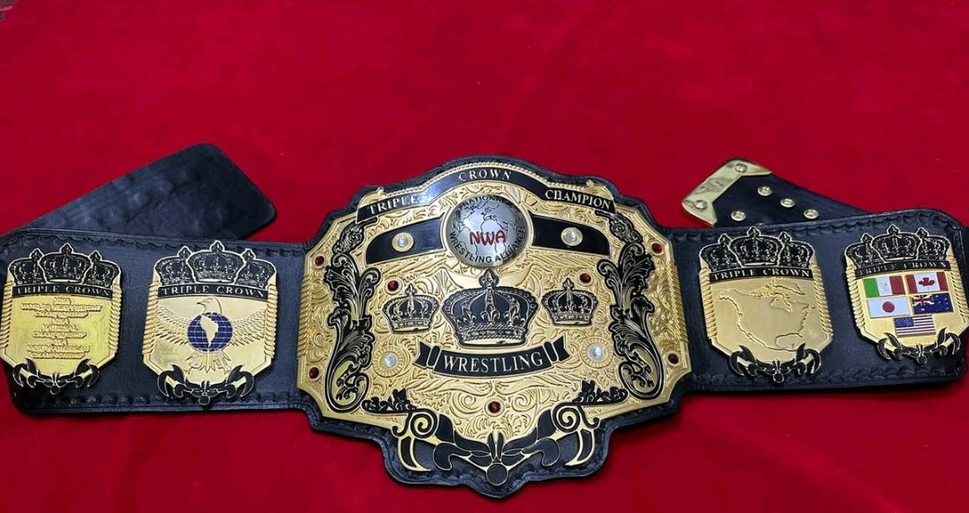 NWA Tripe Crown Wrestling Championship Belt IN 4MM Zinc 24KT Gold plated