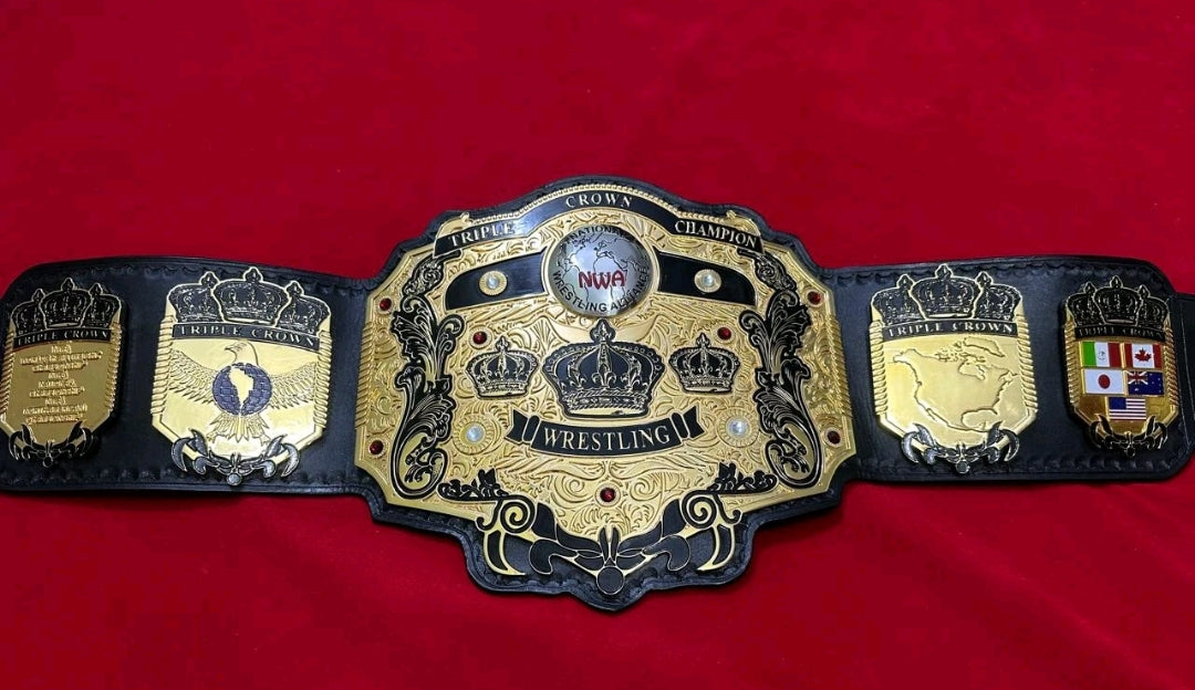 NWA Tripe Crown Wrestling Championship Belt IN 4MM Zinc 24KT Gold plated