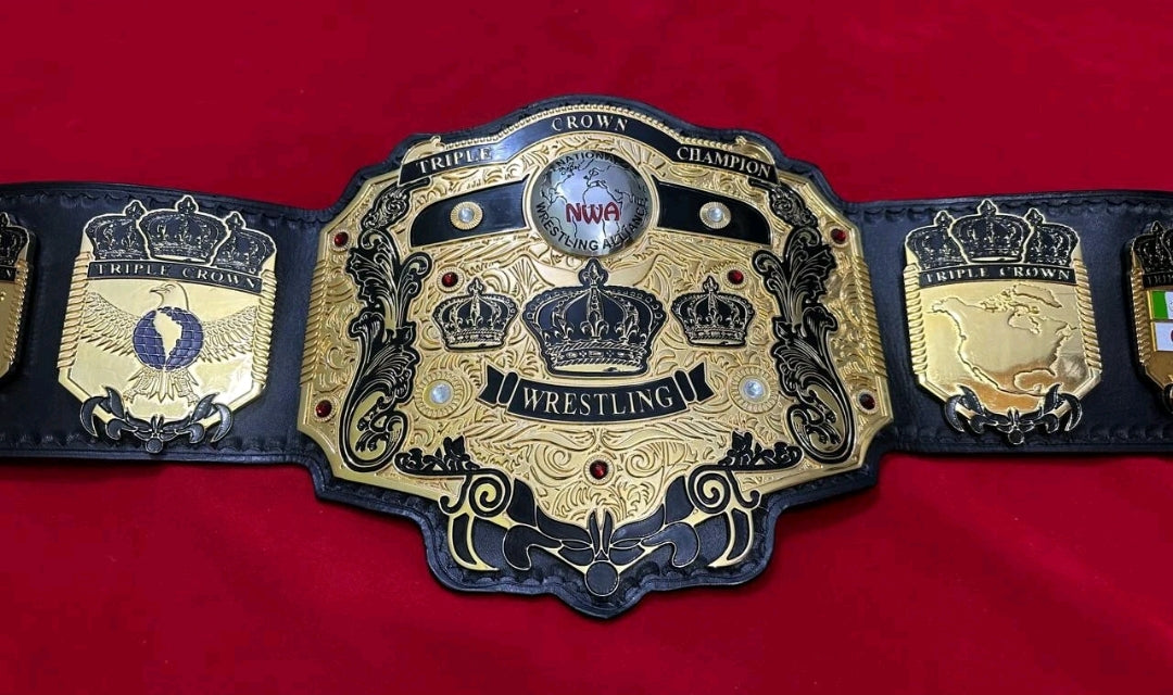 NWA Tripe Crown Wrestling Championship Belt IN 4MM Zinc 24KT Gold plated